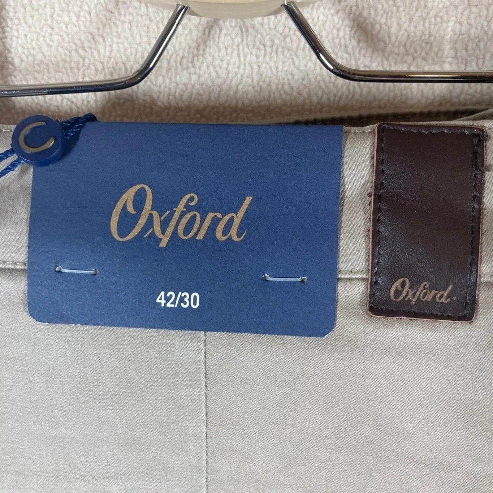 Oxford Mens Hadfield Cotton‎ Chino Pant 42x30 Tan Flat Front Casual Professional
